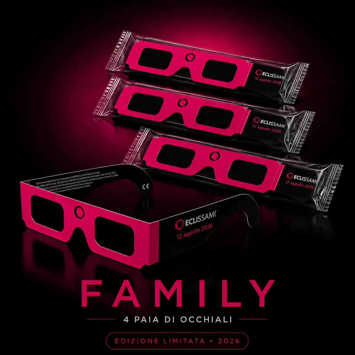 Occhiali per Eclissi Solare ISO 12312-2 – Family Pack (4) | ECLISSAMI eclissami